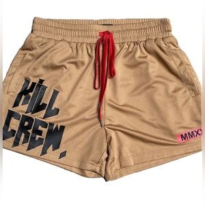 Kill Crew Men's Athletic Shorts in Tan with Black & Red Accents